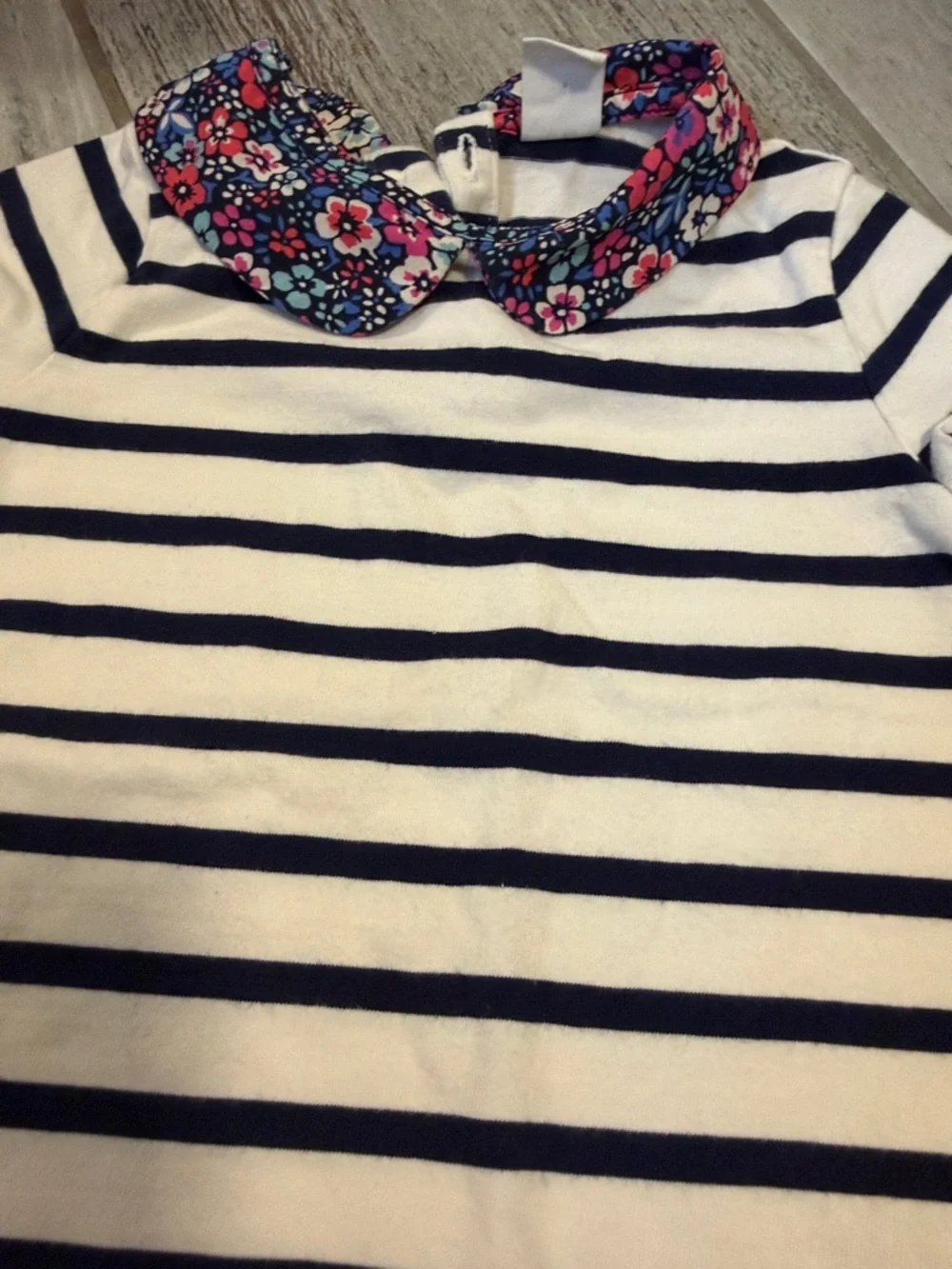 Gap Girls Navy & White Striped Top with Floral Peter Pan Collar 2T - Picture 3 of 3